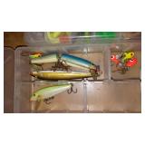 Large Lot of Fishing Lures and Soft Baits in Tackle Box