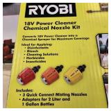 Lot Of Three Ryobi 18V Power Cleaner Chemical Nozzle Kit 3 Quick Connect Misting Nozzles Adaptors For 2 Liter And 1 Gallon Bottles Great Condition