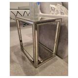 A pair of Uttermost Julie Mirrored End Table in Burnished Antique Gold and Mottled Antique Mirror. 22 x 24 inch each.