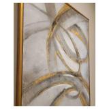 Modern Acrylic Painting: Gold Swirl Strokes Pearl White Background. 51" x 41".