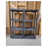 2 Four Shelf Plastic Storage Shelves.