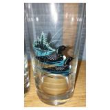 Set of 8 Decorative Glasses with Waterfowl and Loon Designs. Jerry Raedeke