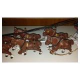 VTG (8) Cast Iron Clydesdale Horses with Carriage, 2 Drivers, Dog