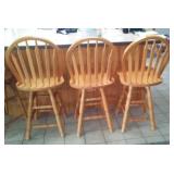 Set of 3 Wooden Swivel Barstools with Spindle Back Design