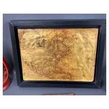 Vintage Map Framed Art, PA Plate, Retro Sign Decor Lot