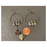 Silver Cat Design Hoop Earrings and Cat Head Studs Set