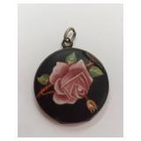 Vintage Enamel Locket Rose Design Unique Antique Piece