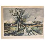 Pencil Signed Lithograph Claude Dowall - Farm Scene