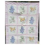 Delightful Kitten Puppy Lamb Applique Feed Sack Nursery Quilt