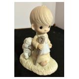 Four Collectible Precious Moments Figurines including Precious Moments Figurine Lord Rescued Me and More