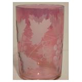 Vintage Bohemian Cranberry Etched Juice Tumblers & Nachtman Pedestal Dish