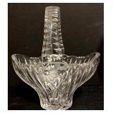 Beautiful Vintage Crystal Lot with Covered Candy Dish, 2 Large Candle Holders, Basket and Small Votive Candle Holders with Rose Pattern