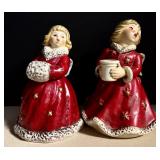 Vintage Goebel Red Christmas Angel Porcelain Christmas Candle Holder and Vintage Goebel Red Christmas Figurine Bell