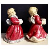 Vintage Goebel Red Christmas Angel Porcelain Christmas Candle Holder and Vintage Goebel Red Christmas Figurine Bell