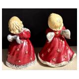 Vintage Goebel Red Christmas Angel Porcelain Christmas Candle Holder and Vintage Goebel Red Christmas Figurine Bell