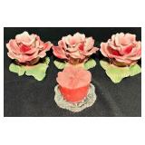 Beautiful Porcelain Rose Candle Holders and a Rose Candle