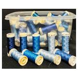 Bin of Miscellaneous Blue Thread Spools