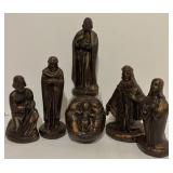 Vintage Bronze Wax Nativity Scene Christmas Decor