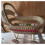 Beautiful Rattan Vintage Baby Carriage with Handmade Accessories