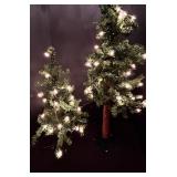 Pair of Large Lighted Faux Pine Trees