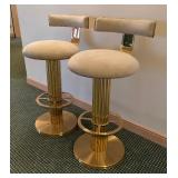 Designs For Leisure Brass and Boucle Barstools, Pair