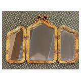 Vintage Florentine Gold Gilt Style Trifold Vanity Standing Mirror Tabletop