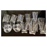 Lovely Clear Glasses / 5 Tall Glasses & 11 Lowballs with Square Bottoms