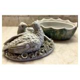 Pretty Vintage Pottery Vase and Birds in Nest Trinket Dish