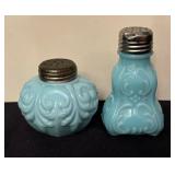 Antique Scrolled Blue Opaque Salt / Pepper Shakers