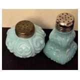 Antique Scrolled Blue Opaque Salt / Pepper Shakers