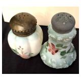 Two Vintage Victorian Hand Painted Floral Design Salt / Pepper Shakers