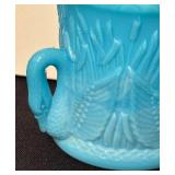 Vintage Westmoreland Blue Slag Swan Motif Glass Toothpick Holder