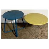 Two Vintage Small Outdoor Tables / Yellow and Blue