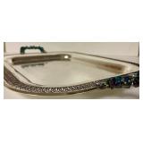 International Rectangular Silver Plated Tray with Beaded Square Handles