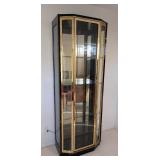 Vintage Henredon Black and Brass Lighted Display Cabinet