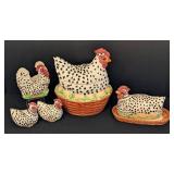 Vintage Wangs International Black and White Ceramic Hens Set