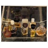 Glass Pyramid Display Case and Vintage Miniature Perfumes