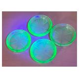 Vintage Uranium Glass Lidded Dish, Coasters and Divided Dish