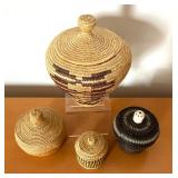 Four Vintage Handcrafted Ethnic Woven Baskets