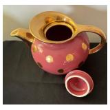 Polka Dot Windshield Raspberry and Gold Teapot by Hall