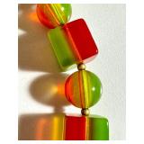 RARE Green, Yellow & Red Lucite or Celluloid Square & Round Bead Necklace / Vintage Celluloid Lime Watermelon Beaded Necklace