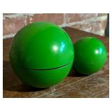 Two Vintage Green Ball Trinket Boxes