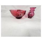 Pilgrim Cranberry Vase and Cranberry Bowl