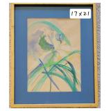 Original Watercolor Framed White Lily Modern Abstract Flower