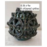 MCM Blue Glaze Terracotta Pou Openwork Vessel, as