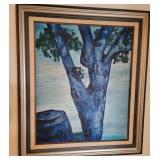 Original Oil Framed Blue Tree Artwork