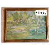 Original Oil on Board Springtime Forest Landscape Framed Artwork