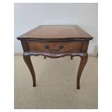 Henredon Heritage Vintage Burlwood Drawered Accent Table with Leather Inlay Surface