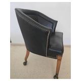 Suave MCM Tacked Black Leather Rolling Parlour Chair