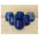 Amazing Mid-Century Modern Swirl Cobalt Glass Candleholder Set - (6)